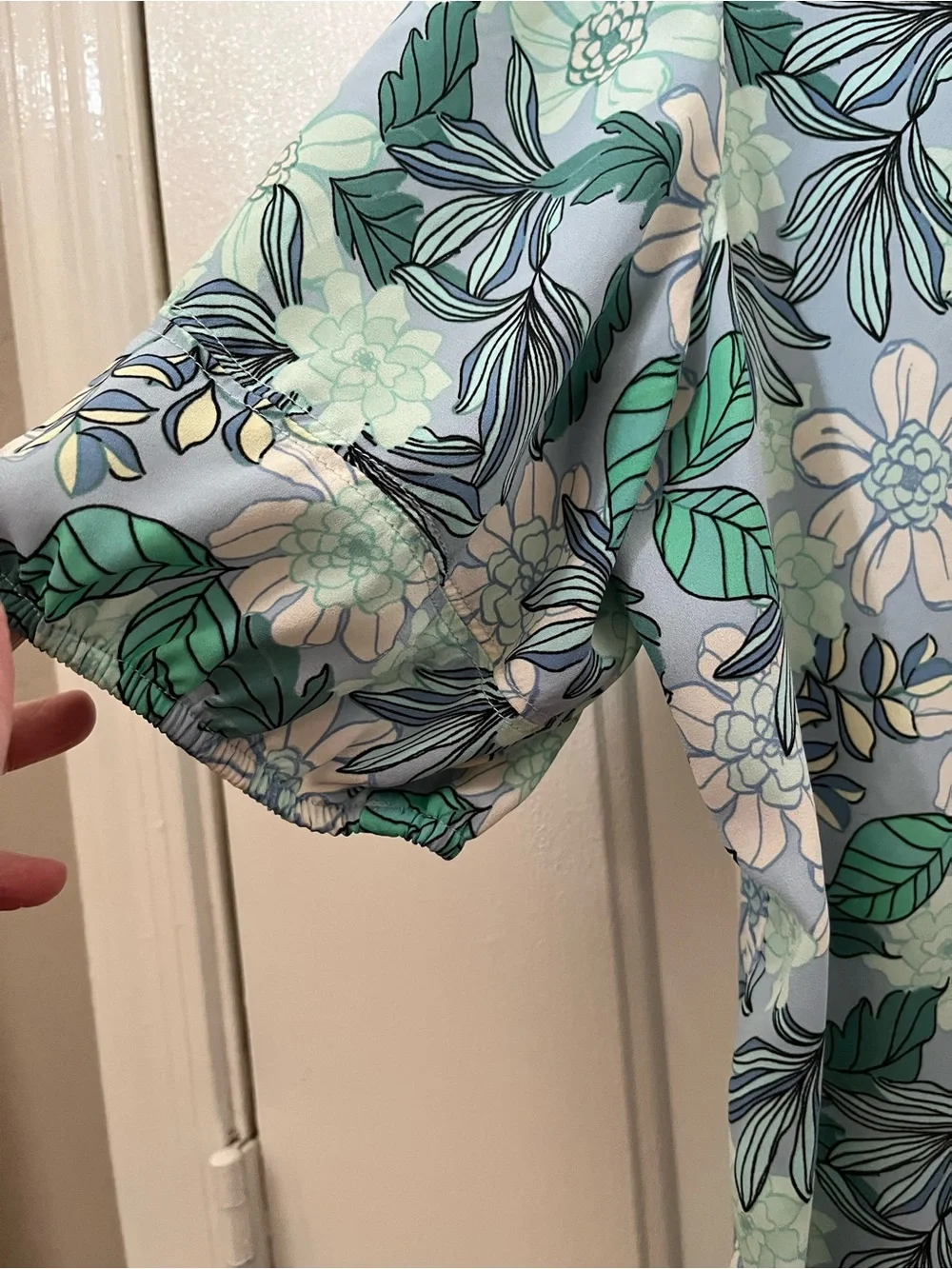 LOFT Light Blue Floral Puff-Sleeve Blouse